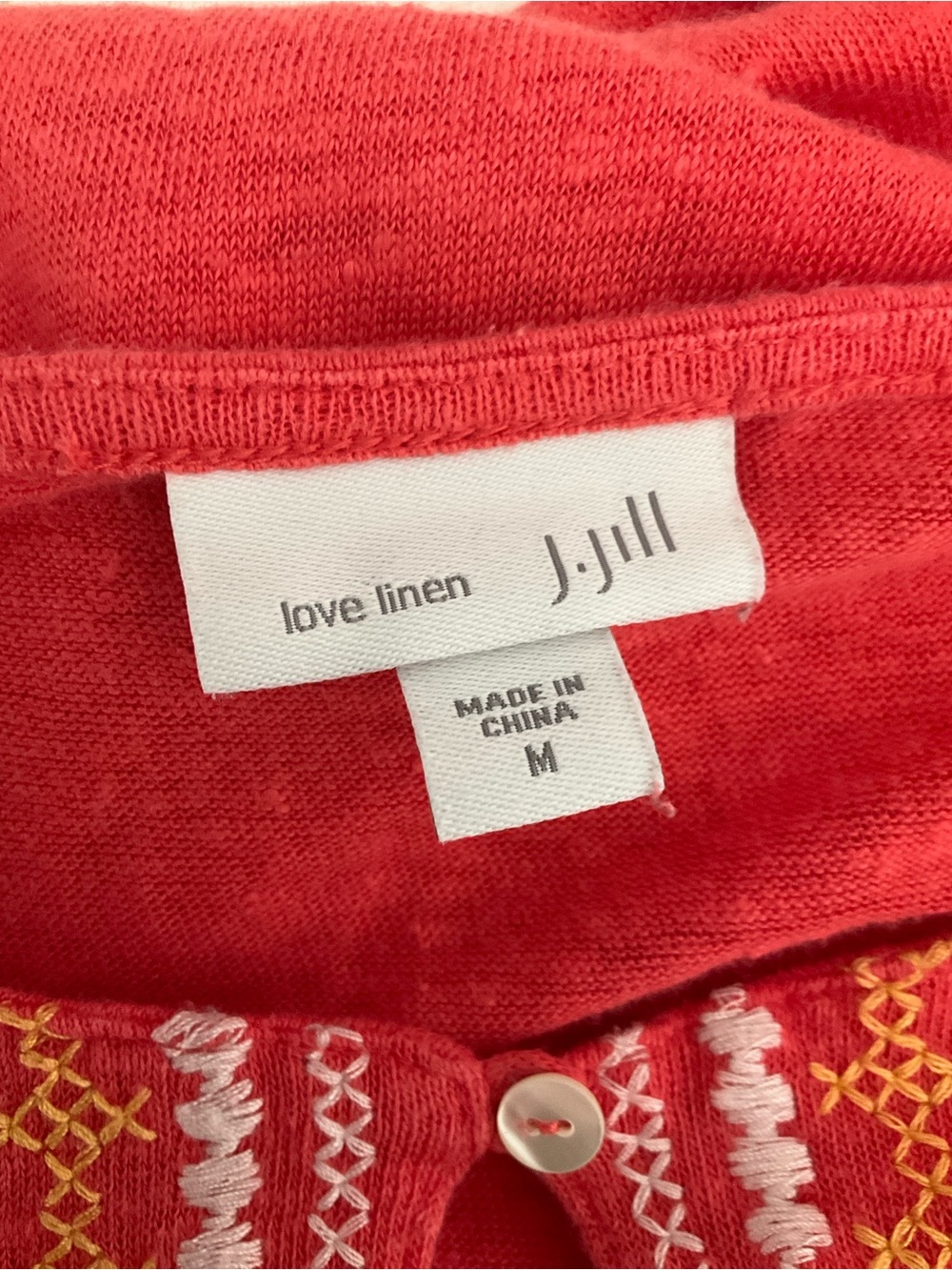 J. Jill Medium Coral Linen Embroidered Keyhole Tunic - Picture 8 of 9